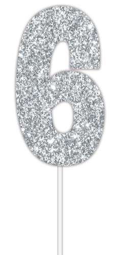 Silver Glitter Cake Topper - No 6 - Click Image to Close